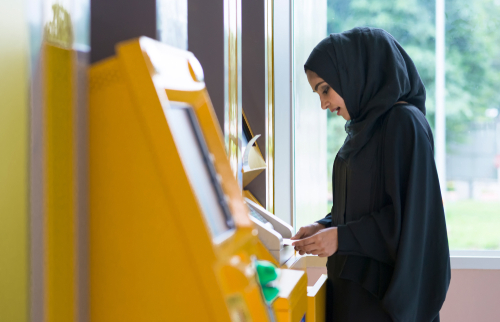 Arab,Woman,And,Automated,Teller,Machine,.,Woman,Withdrawing,Money_GBO_Image